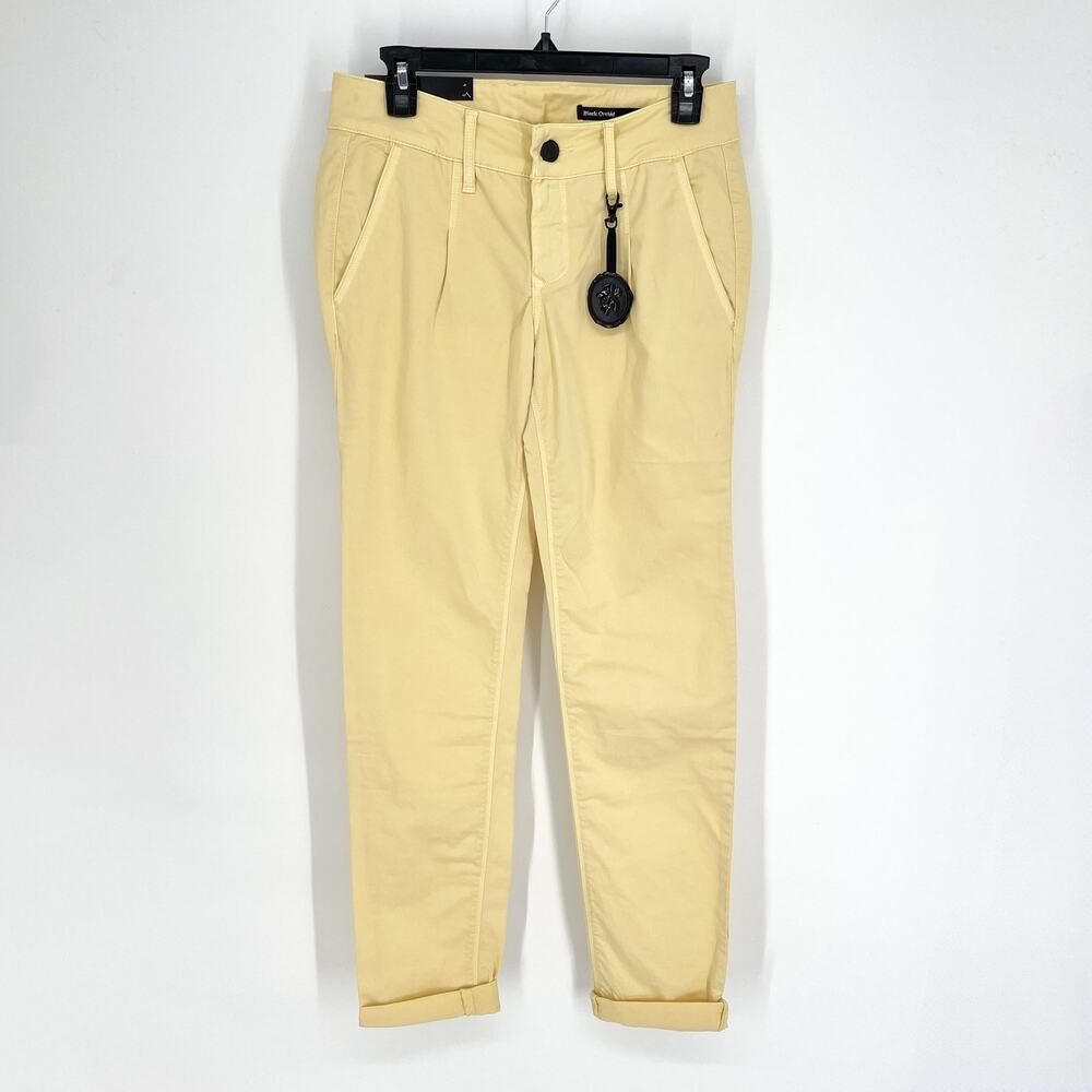 Black Orchid NEW Tapered Jeans Pleats Womens Sz 27 Cuffs Yellow Cotton Blend